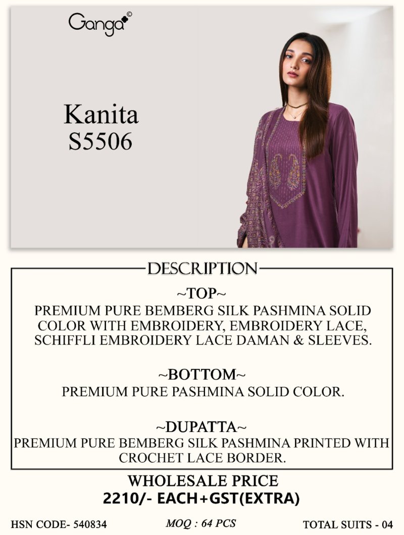 Kanita 5506 By Ganga Bemberg Silk Pashmina Dress Material